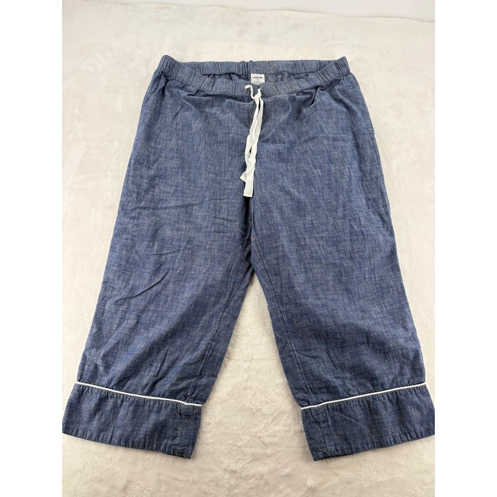 Lands' End‎ Pajama Crop Pants Womens XL 18 Cotton Chambray Blue White Piping